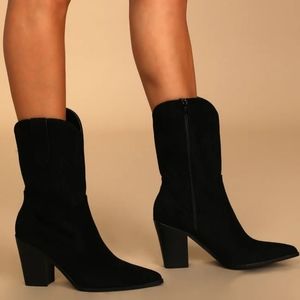 Levii Black Suede Mid-Calf Pointed-Toe Boots